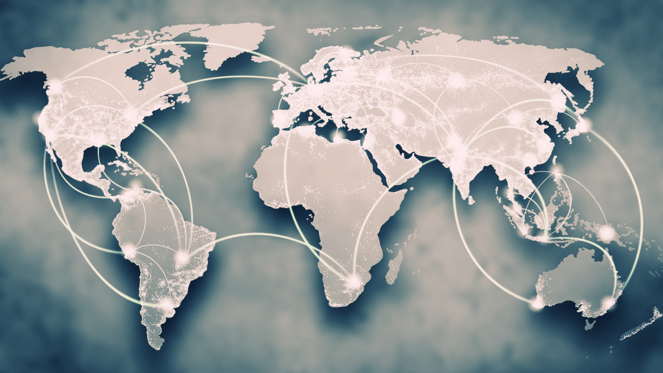 World map with interconnected lines